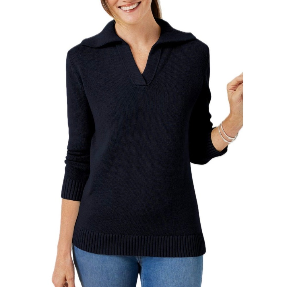 Talbots Black Merino Wool Johnny Collar Sweater. Women's Small Petite.